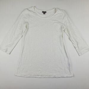 J. JILL Sheer Distressed 3/4 Sleeve Tee White Distressed Worn Women Size Medium